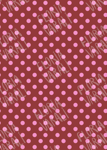Patas rectas fondo rojizo/lunares rosados