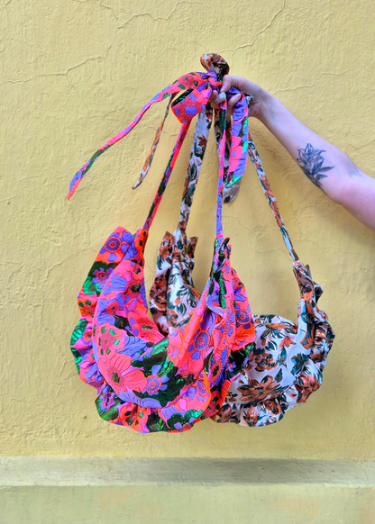 Cartera Hortensia flores beige