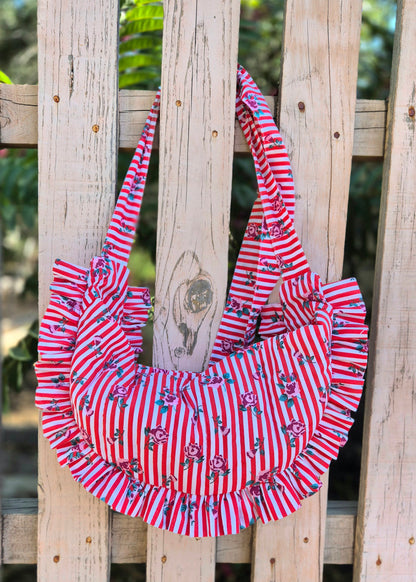 Cartera Hortensia rayas y rosas